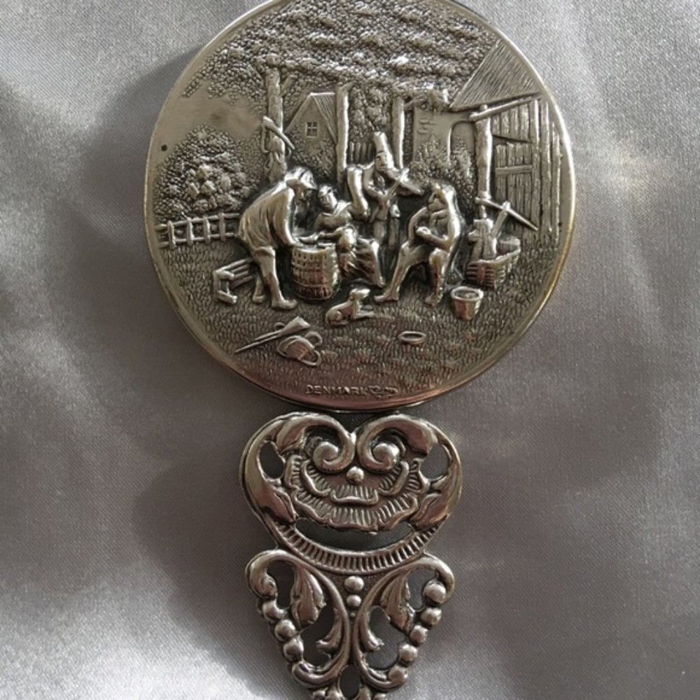 VINTAGE Hans Jensen Denmark Silver Purse Mirror - Rare & Unique!